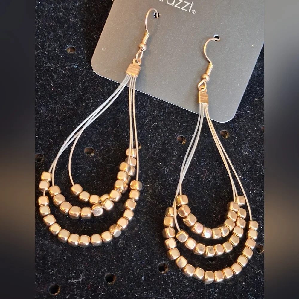 Paparazzi Gold-Tone Triple Strand Bead Drop Earrings - Women Jewelry